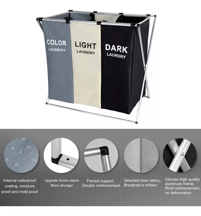 LaundryBox – Canasta Plegable con 3 Compartimentos