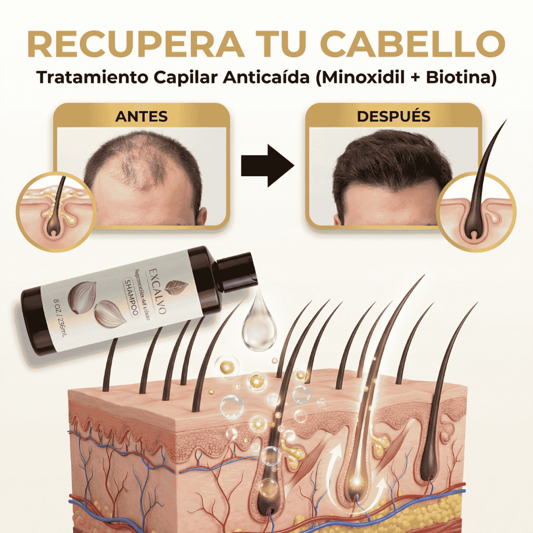 EXCALVO💆‍♂️ shampoo nutricional de cebolla🧅 canela y gengibre 🌿