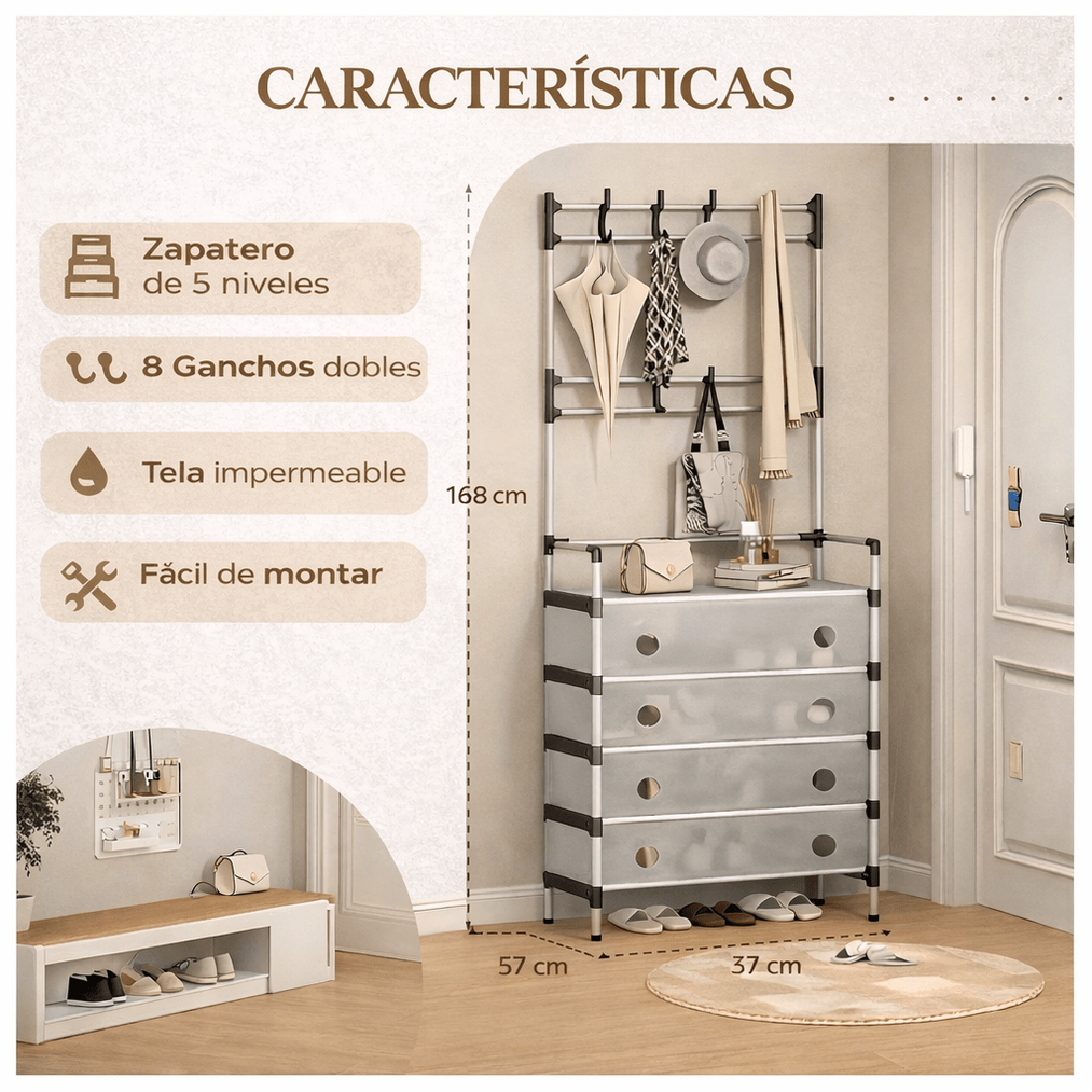 Zapatero 5 Niveles con Perchero – Antipolvo + Envío Gratis - 4