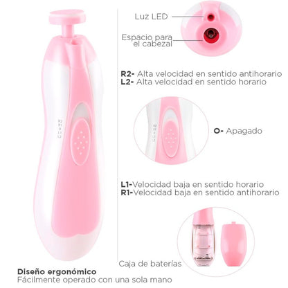 Kit cortaúñas eléctrico, lima eléctrica para bebés con cabezales intercambiables - 7